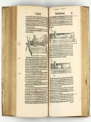 Opus chyrurgicum, warhaffte unnd vollkomne Wundartznei ...; darinn begriffen wie die Wunden, offnen Schäden, Gewächs, Gebresten, Frantzosen, Blatern, Beulen, Lähmi, allerley Zufäll unnd Kranckheiten, auch kalter und warmer Brandt, Fistel und Wolff ... curiert werden sollend / Die grosz Chirurgei, oder volkommene Wundtartzenei; chirurgischen Handtwirckung eigentlicher Bericht, und Inhalt alles so der Wundartznei angehörig; mit künstlicher Fürmalung, klarer Beschreibung . . . aller hierzu dienlicher und gebreuchlicher Instrument oder Ferrament / De Materia chirurgica libri tres, recens aucti authore atque recogniti.