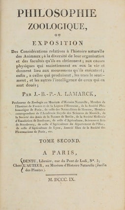 Philosophie Zoologique, ou Exposition des Considérations Relatives à l'Histoire Naturelle des Animaux.