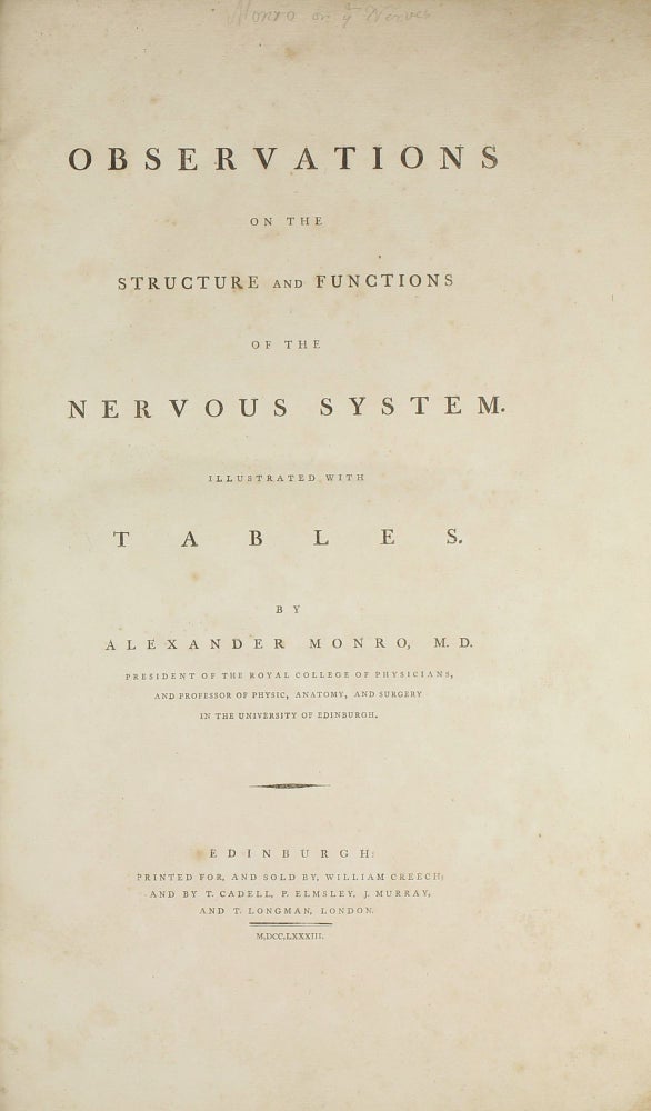 Item #003488 Observations on the Structure and Functions of the Nervous System. Alexander II MONRO.