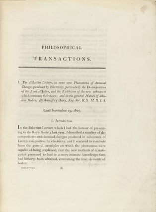 Item #003569 The Bakerian Lecture, on some New Phenomena of Chemical Changes produced by...