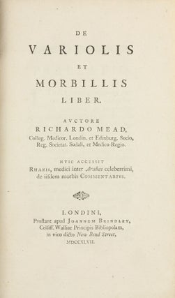 Item #003586 [Author's presentation copy]. De Variolis et Morbillis Liber. Richard MEAD