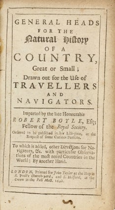 Item #003595 General heads for the natural history of a country, great or small; drawn out for...