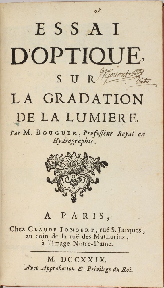 Item #003602 Essai d'optique sur la gradation de la lumière. Pierre BOUGUER.