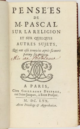 Item #003610 Pensées de M. Pascal sur la religion et sur quelques autres sujets, qui ont esté...