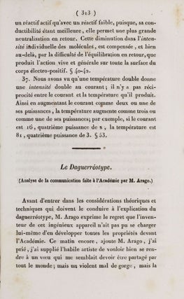 Item #003642 Le daguerréotype. In: Annales de Chimie et de Physique, vol. 71, 1839, pp. 313-340....
