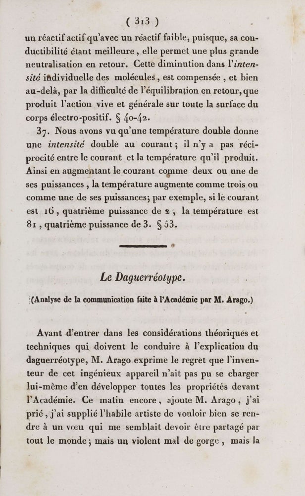 Item #003642 Le daguerréotype. In: Annales de Chimie et de Physique, vol. 71, 1839, pp. 313-340. Jean François Dominique ARAGO.