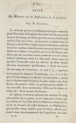 Item #003645 Memoire sur la diffraction de la lumiere - Théorie de la diffraction / Suite du...