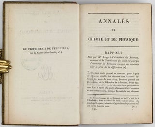 Memoire sur la diffraction de la lumiere - Théorie de la diffraction / Suite du memoire sur la diffraction de la lumiere. In: Annales de Chimie et de Physique, Vol. XI, pp. 246-296 and 337-378, 1 folding engraved plate.