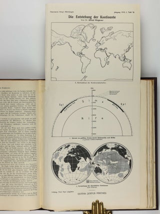 Die Entstehung der Kontinente. In: Dr. A. Petermanns Mitteilungen aus Justus Perthes' geographischer Anstalt 58/1, 1912, pp. 185-195, 253-256, 305-309, folding plate/map and text illustrations.