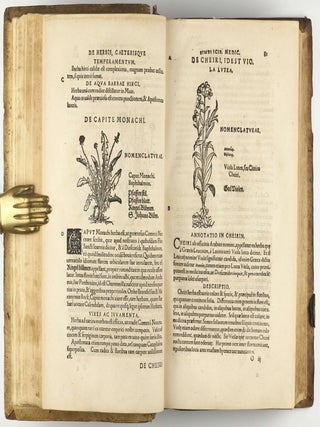 Botanicon, continens herbarum, aliorumque simplicium, quorum usus in Medicinis est, descriptiones, & iconas ad vivum Effigiatas; ex praecipuis tam Grecis quàm Latinis Authoribus iam recens concinnatum. Additis etiam, quae Neotericorum observationes & experientiae vel comprobarunt denuo, uel nuper invenerunt. . . / De Medicinali Materia Libri Sex, Ioanne Ruellio Suessionensi interprete. Singulis cum stirpium, tum animantium. Accesserunt priori editioni, Valerii Cordi Simesusii annotationes doctissimae . Euricii Cordi Simesusii iudicium de Herbis & Simplicibus Medicinae. Remedia morborum, miro ordine complectitur. . .