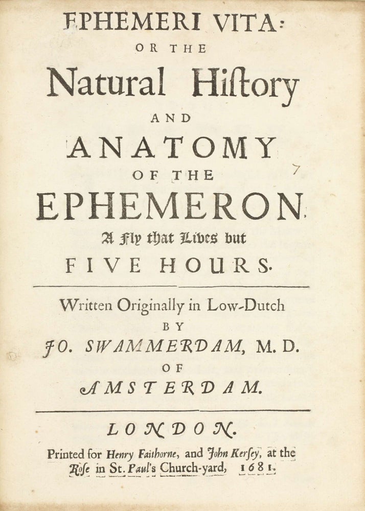 Item #003669 Ephemeri Vita or the Natural History and Anatomy of the Ephemeron. Jan SWAMMERDAM.