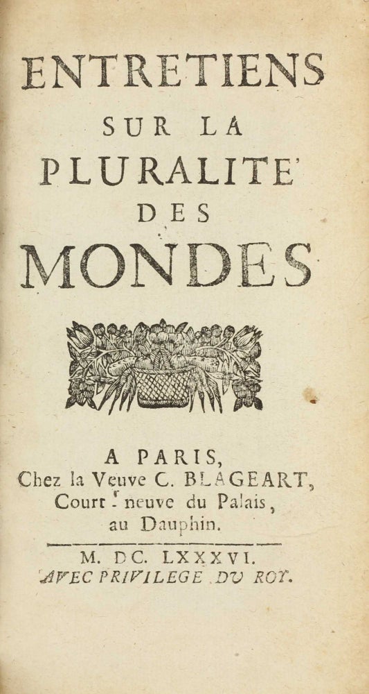 Item #003676 Entretiens sur la pluralité des mondes. Bernard le Bovier de FONTENELLE.