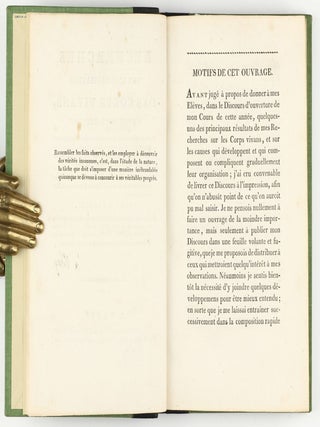 Recherches sur l'organisation des corps vivans (sic) et particulièrement sur son origine, sur la cause de son développement et des progrès de sa composition... Précédé du Discours d'ouverture du Cours de Zoologie donné dans le Muséum d'histoire naturelle, l'an X de la République.
