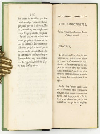 Recherches sur l'organisation des corps vivans (sic) et particulièrement sur son origine, sur la cause de son développement et des progrès de sa composition... Précédé du Discours d'ouverture du Cours de Zoologie donné dans le Muséum d'histoire naturelle, l'an X de la République.