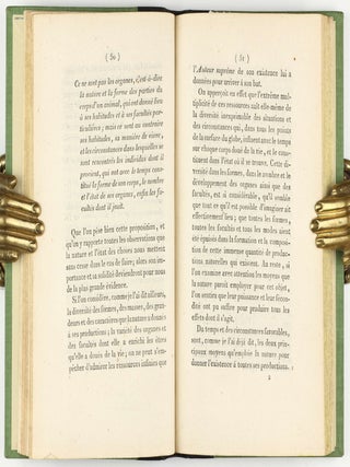 Recherches sur l'organisation des corps vivans (sic) et particulièrement sur son origine, sur la cause de son développement et des progrès de sa composition... Précédé du Discours d'ouverture du Cours de Zoologie donné dans le Muséum d'histoire naturelle, l'an X de la République.