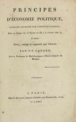 Item #003688 Principes d'Économie Politique. Nicolas-François CANARD