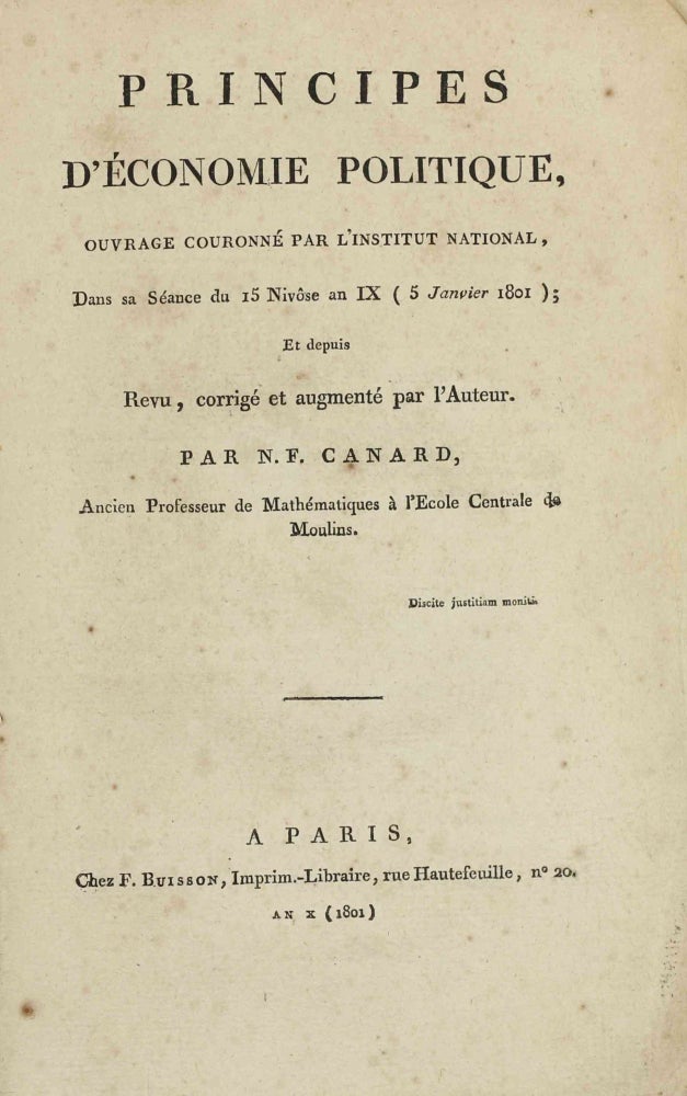 Item #003688 Principes d'Économie Politique. Nicolas-François CANARD.