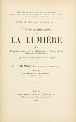 Item #003699 Théorie mathématique de la lumière. II, Nouvelles études sur la diffraction ;...
