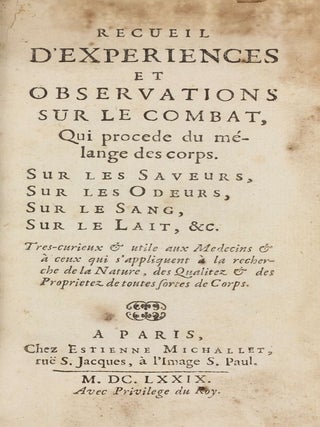 Item #003714 Recueil d'experiences et observations sur le combat, qui procede du mélange des...