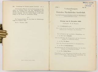 Zur Theorie des Gesetzes der Energieverteilung im Normalspectrum. In: Verhandlungen der Deutschen Physikalischen Gesellschaft im Jahre 1900, vol. 2, no. 17, pp. 237-245.