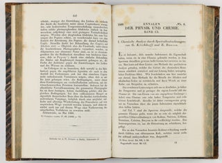 Chemische Analyse durch Spectralbeobachtungen. (Erste-) Zweite Abhandlung. In: Annalen der Physik und Chemie, vol. 110, pp. 161-89, plates V, VI + vol. 113, pp. 337-81, plates III, V, VIII.