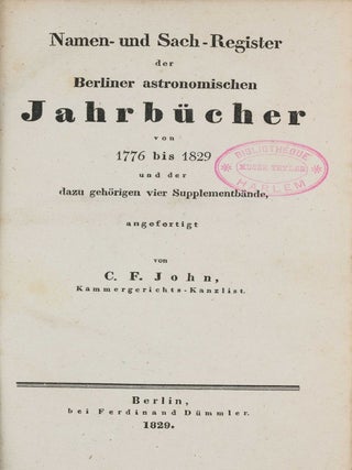 Astronomisches Jahrbuch für die Jahre 1786 bis 1803. Consecutive run of 16 volumes, 4 supplements, 1 index volume and 1 volume of "Erläuterungen" bound in 12 volumes.