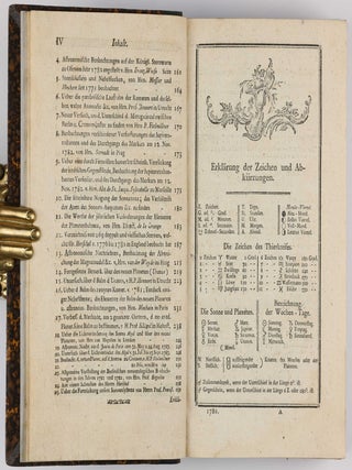 Astronomisches Jahrbuch für die Jahre 1786 bis 1803. Consecutive run of 16 volumes, 4 supplements, 1 index volume and 1 volume of "Erläuterungen" bound in 12 volumes.