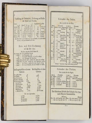 Astronomisches Jahrbuch für die Jahre 1786 bis 1803. Consecutive run of 16 volumes, 4 supplements, 1 index volume and 1 volume of "Erläuterungen" bound in 12 volumes.