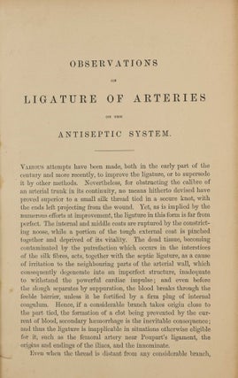 Item #003826 Observations on ligature of arteries on the antiseptic system. Offprint from: the...
