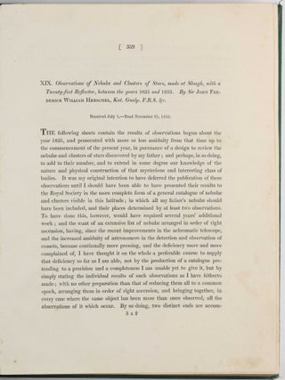 Item #003834 Observations of Nebulae and Clusters of Stars, made at Slough, with a Twenty-feet...