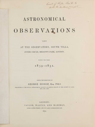 Item #003835 Astronomical Observations taken at the Observatory, South Villa, Inner Circle,...