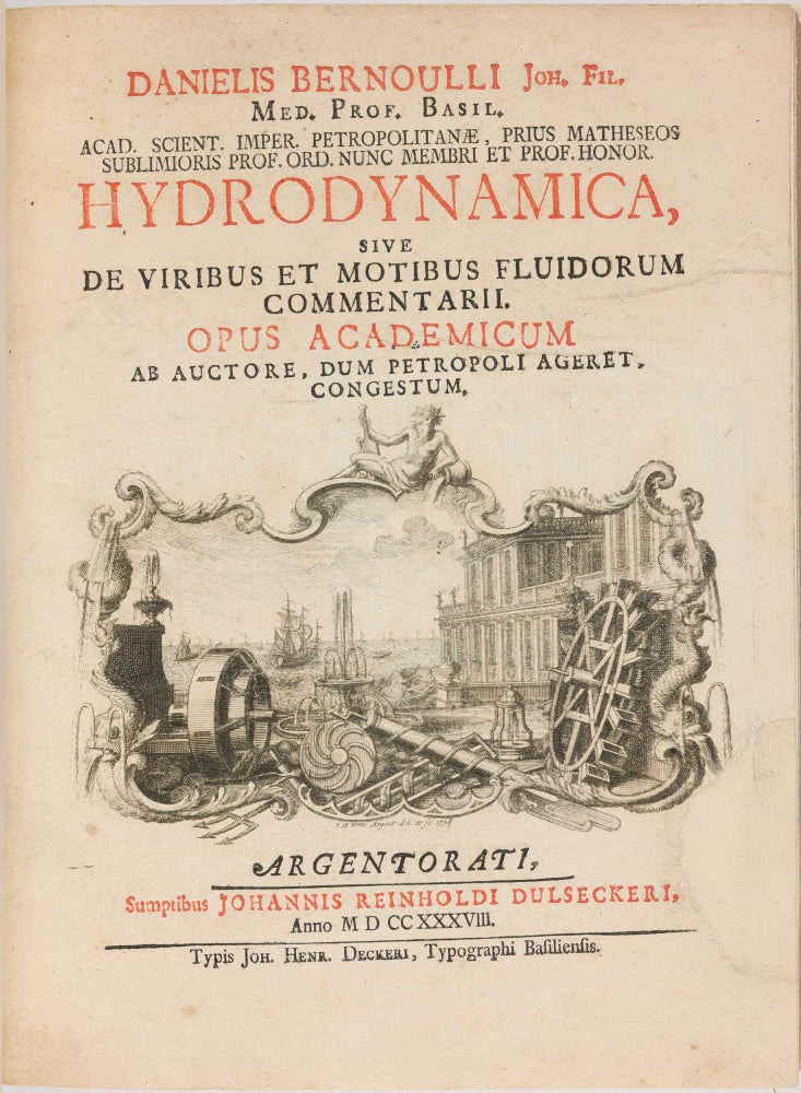 Item #003840 Hydrodynamica; sive, de viribus et motibus fluidorum commentarii. Daniel BERNOULLI.
