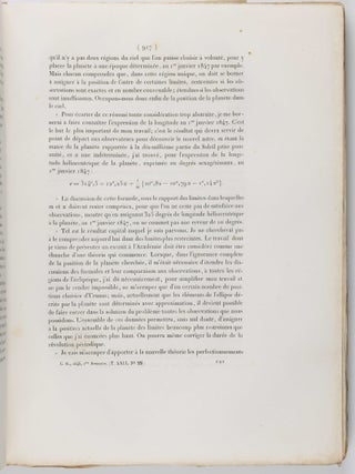 Recherches sur le mouvements d'Uranus. In: Comptes Rendus Hebdomadaires des Séances de l'Académie des Sciences, Vol. XXII, no. 22, June 1846, pp. 907-918.