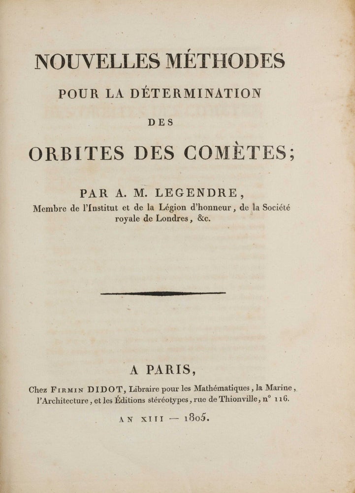 Item #003866 Nouvelles méthodes pour la détermination des orbites des comètes. Adrien-Marie LEGENDRE.
