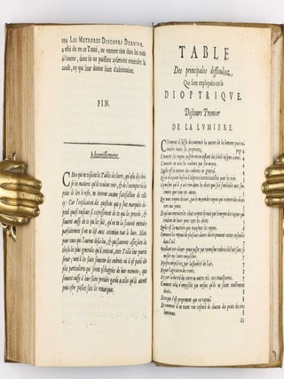 Discours de la méthode pour bien conduire sa raison, & chercher la verité dans les sciences. Plus la dioptrique. Et les météores. Qui sont des essais de cete Methode. Jouxte la copie imprimée à Leyde.