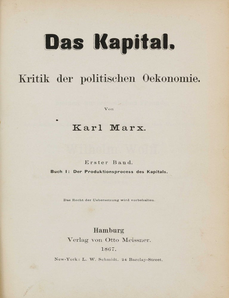 Item #003926 Das Kapital, Kritik der politischen Oekonomie. Vol. 1: Der Produktionsprocess des Kapitals. Karl MARX.