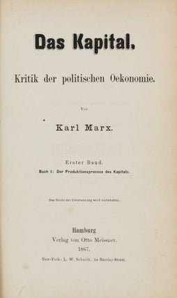 Item #003926 Das Kapital, Kritik der politischen Oekonomie. Vol. 1: Der Produktionsprocess des...