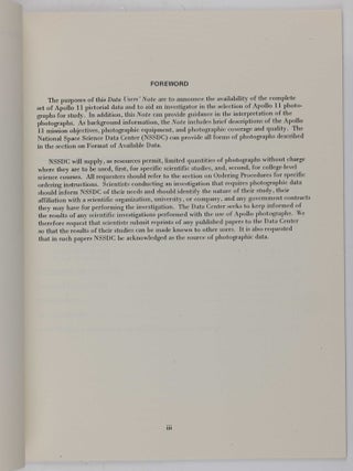 Apollo 11 Lunar Photography (NSSDC ID NO. 69-059A-01).