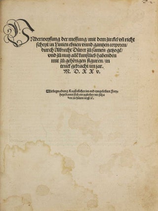 Underweysung der messung, mit dem Zirckel un richtscheyt in Linien ebnen unnd gantzen corporen. / Instrument Buch.