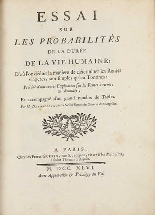 Item #101646 Essai sur les Probabilités de la Durée de la Vie Humaine. Antoine DEPARCIEUX