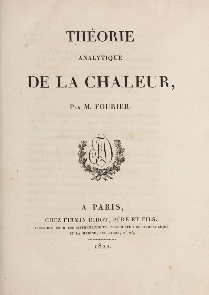Item #102022 Theorie analytique de la chaleur. Jean Baptiste Joseph FOURIER.